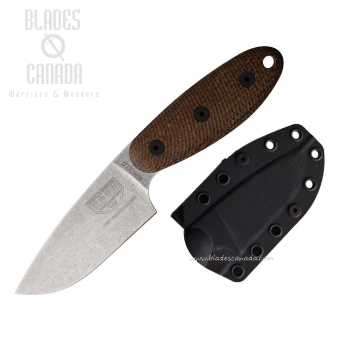 (image for) Esee Sencillo Fixed Blade Knife, A-2 Steel, Micarta Brown, Kydex Sheath